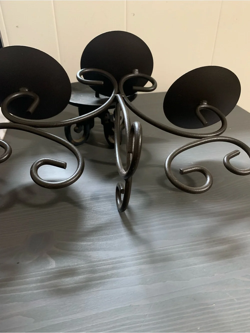 Source Unknown Black Scrollwork 3-Arm Metal Candle Stand